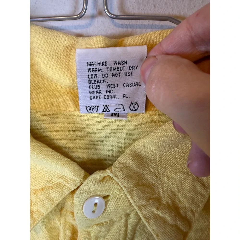 Club West Mens Short Sleeve Button Down 100% Cotton Yellow Medium Vintage USA